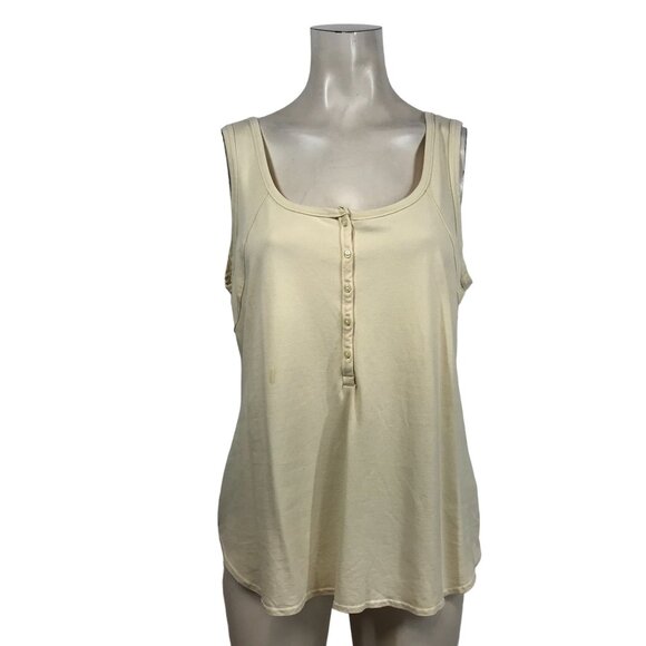 PRANA - WOMEN'S LARGE - TAN IVORY SLEEVELESS ROUND NECK BUTTON TANK TOP - Picture 1 of 6